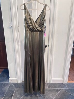 Metallic Gold V-Neck Evening Gown